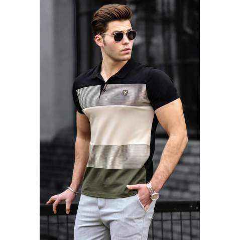 Men Color Block Khaki Polo T-Shirt 9280