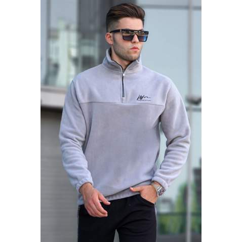 Madmext Gray Zipper Sweatshirt For Men 5310 - Gri