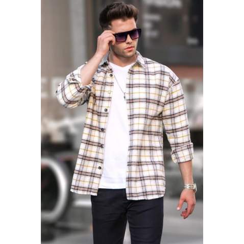 White Regular Fit Plaid Shirt 5554 - Beyaz