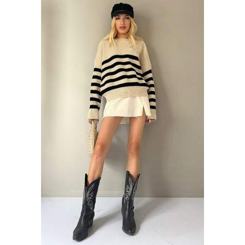 Beige Striped Sweater MG1258 - Bej