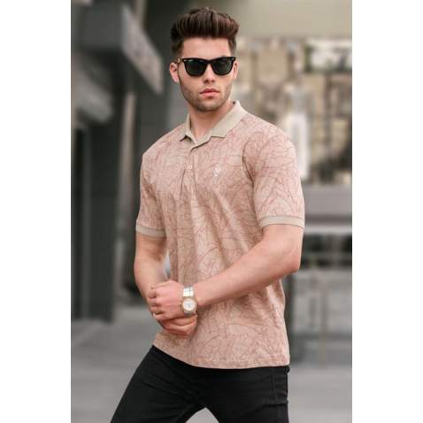 Men Designed Beige Polo T-Shirt 5876 - Bej