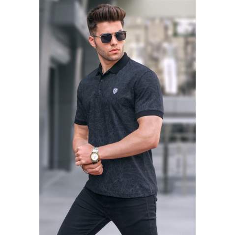 Men Designed Black Polo T-Shirt 5876 - Siyah