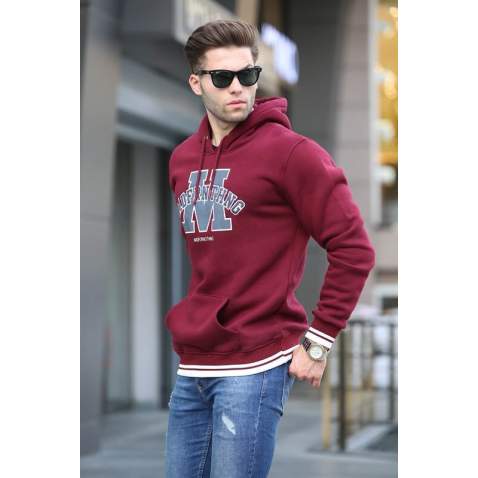 Maroon Embroidered Hoodie Sweatshirt 6012 - Bordo