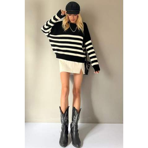 Black Striped Sweater MG1258 - Siyah