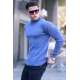 Royal Blue Mock Turtleneck Knitwear Sweater 5969 - Havacı mavi