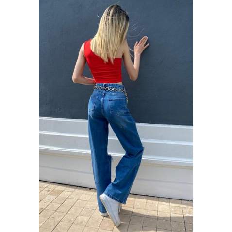 Mad Girls Blue Ripped Jeans Mg1160 - Mavi