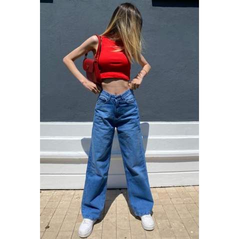 Mad Girls Blue Palazzo Jeans Mg1160 - Mavi