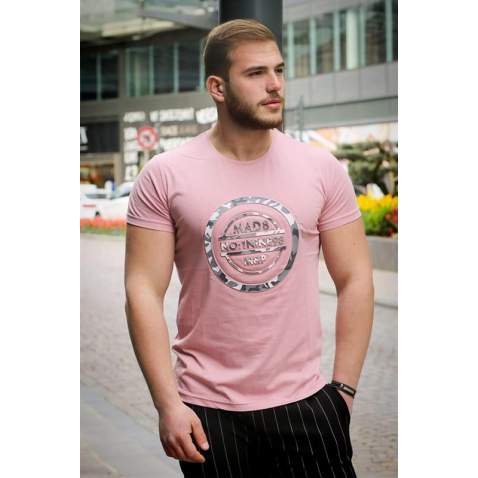 Madmext Soft Pink Printed T-shirt for Men 2994 - Pudra