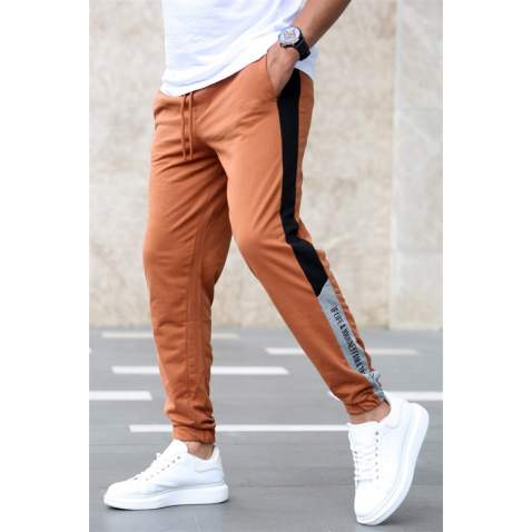 Madmext Camel Striped Sweatpants 2928 - Camel