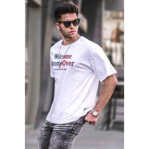 Madmext White Printed T-shirt for Men 4960 - Beyaz