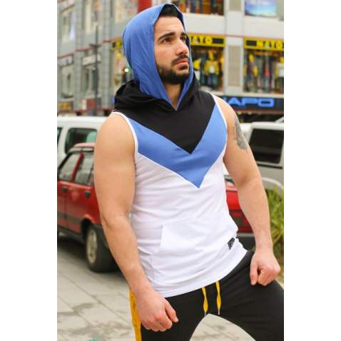 Madmext Men Sleeveless White Hoodie 2897 - Beyaz