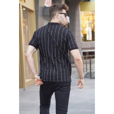 Men Striped Black Polo T-Shirt 5879 - Siyah