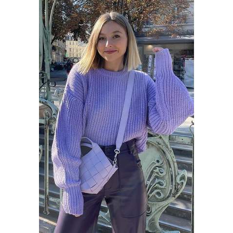 Women Lilac Knitted Basic Sweater MG1304 - Lila