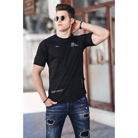 Madmext Black Printed T-shirt for Men 4632 - Siyah