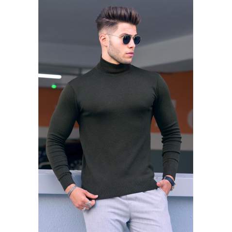 Madmext Khaki Mock Turtleneck Men Jumper 9419 - Haki