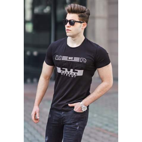 Madmext Black Printed T-shirt for Men 4594 - Siyah