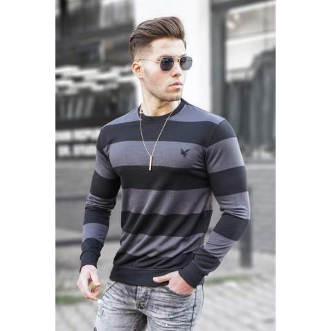 Madmext Anthracite Striped Sweater For Men 5657 - Antrasit