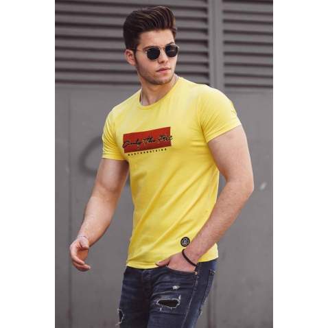 Madmext Yellow Printed T-shirt for Men 4589 - Sarı