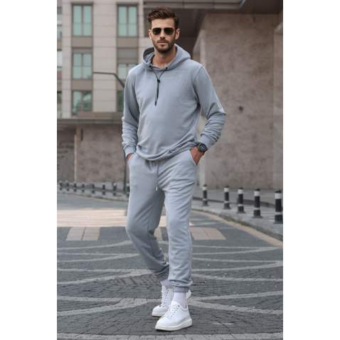 Dye Gray Hoodie Basic Tracksuit 5908 - Boyalı gri