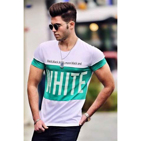 Madmext White Printed T-shirt for Men 3067 - Beyaz