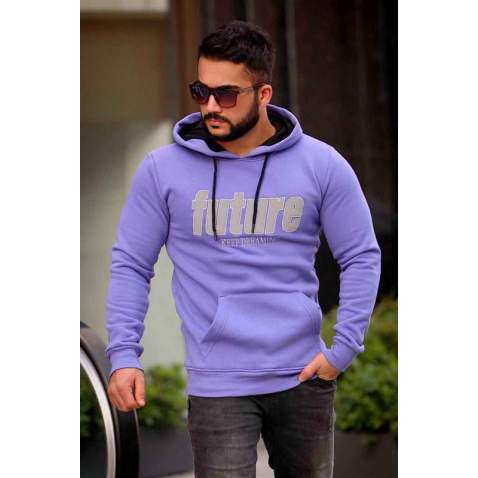 Madmext Purple Printed Hoodie 4164 - Mor