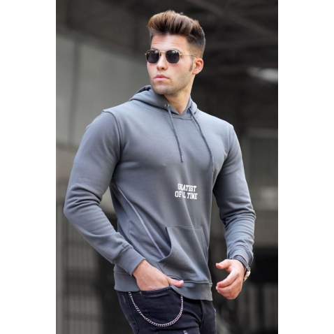 Madmext Men Printed Smoke Gray Hoodie Sweatshirt 5292 - Füme