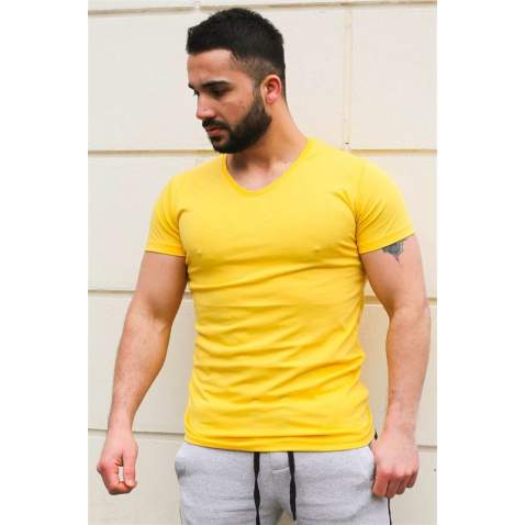 Madmext Yellow Basic T-shirt for Men 3005 - Sarı