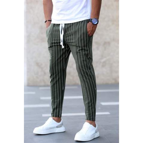 Madmext Khaki Striped Sweatpants 4817 - Haki