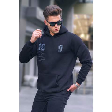 Black Printed Hoodie Sweatshirt 6006 - Siyah