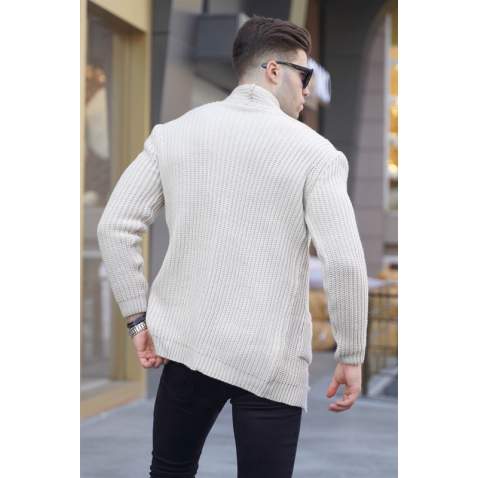 Stone Gray Basic Knitted Cardigan 5997 - Taş rengi