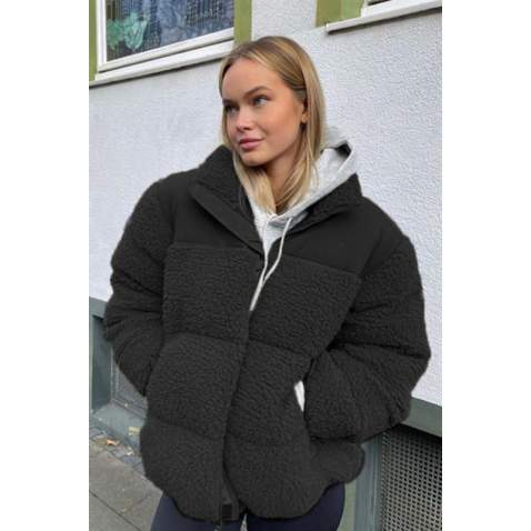 Black Oversize Fur Jacket MG1371 - Siyah