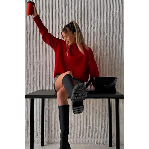 Mad Girls Turtleneck Red Sweater MG1252 - Kırmızı