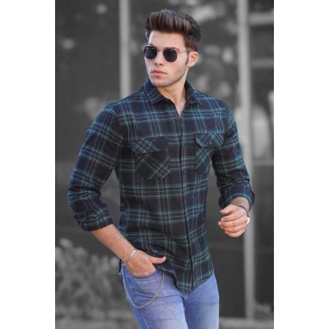 Madmext Men Plaid Green Shirt 4687 - Yeşil