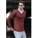 Madmext Tile Red V-Neck Knitwear Jumper 4674 - Kiremit