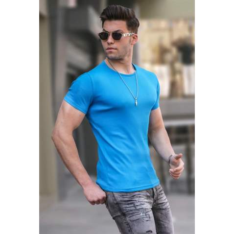 Madmext Men Basic Blue T-Shirt 4077 - Sax mavi