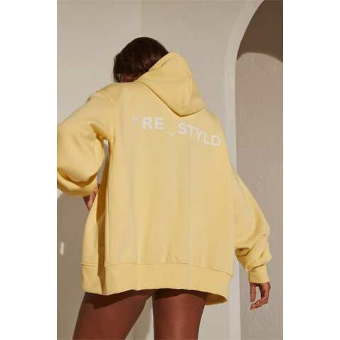 Mad Girls Yellow Printed Hoodie Sweatshirt MG1270 - Sarı