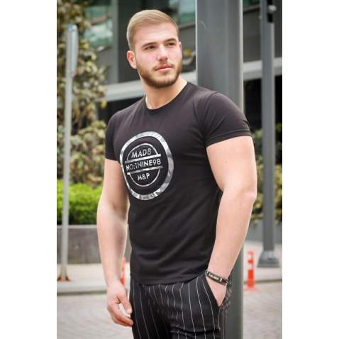 Madmext Black Printed T-shirt for Men 2994 - Siyah