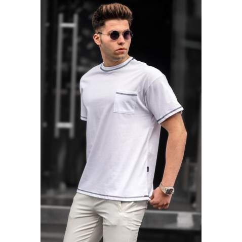 Madmext Men Front Pocket White T-shirt 5228 - Beyaz