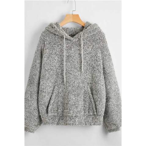 Mad Girls Gri Peluş Kapüşonlu Sweatshirt MG818 - Gri