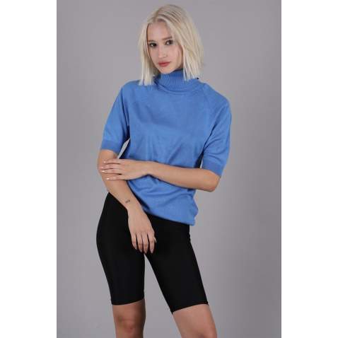 Blue High Neck Knitwear Sweater MG1565 - Mavi