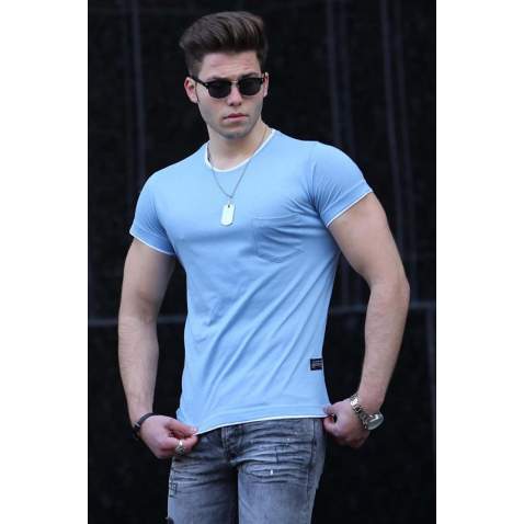 Madmext Blue Basic T-shirt with Pocket for Men 4446 - Mavi