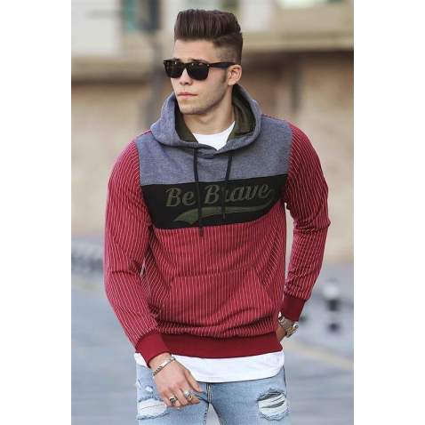 Hooded Striped Sweatshirt Burgundy 2815 - Bordo