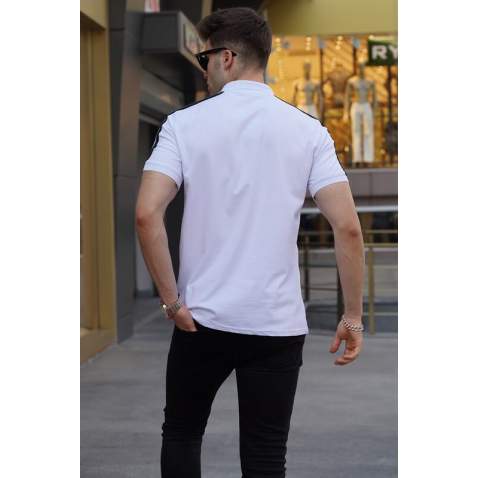 Men Embroided White Polo T-Shirt 5875 - Beyaz