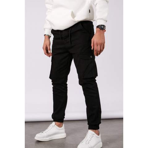 Madmext Men Slim Fit Black Cargo Trousers 5695 - Siyah