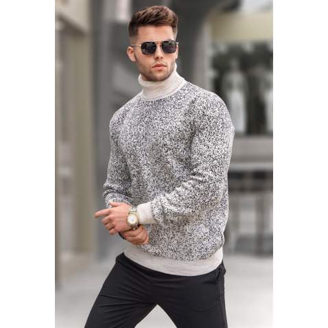 Stone Gray Designed Knitted Sweater 5765 - Taş rengi