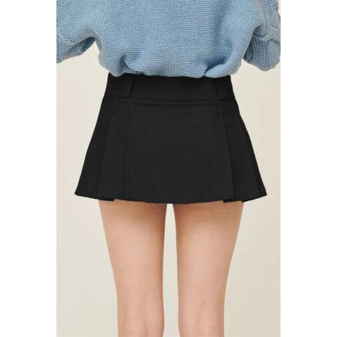 Women Black Pleated Basic Mini Skirt - Siyah