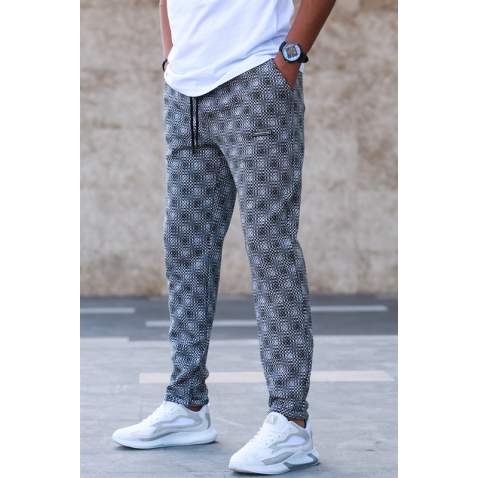 Madmext Men Plaid White Sweatpants 5426 - Beyaz