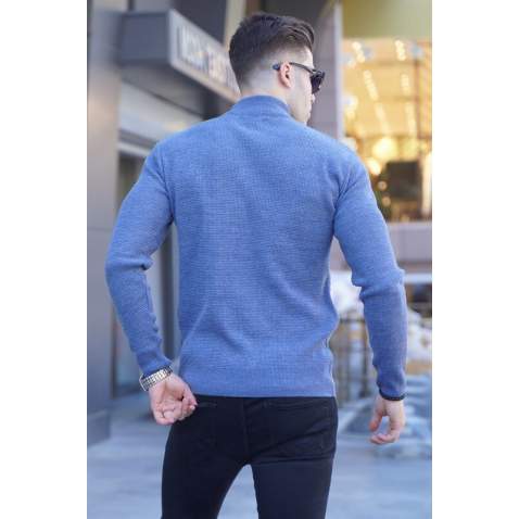 Royal Blue Mock Turtleneck Knitwear Sweater 5969 - Havacı mavi