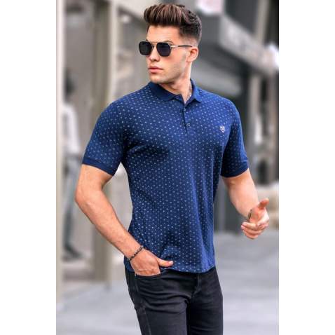 Men Designed Navy Blue Polo T-Shirt 5889 - Lacivert