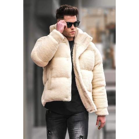 Men Beige Puffer Fur Jacket 5698 - Bej